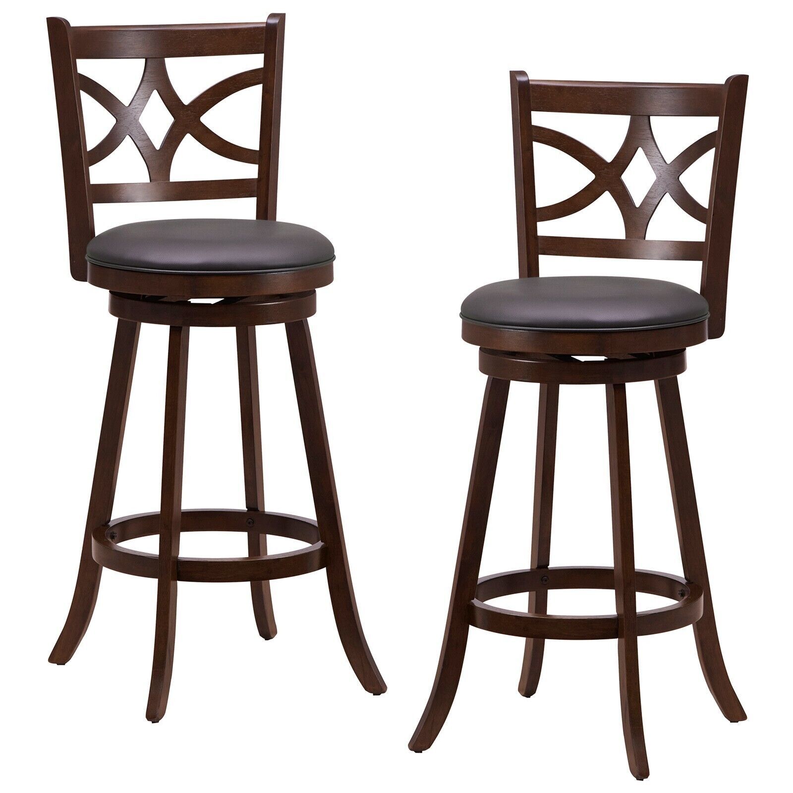 Costway Set of 2 Bar Stools Counter Height Chair Pub 360 Swiveling Upholstered Seat 29" in Brown