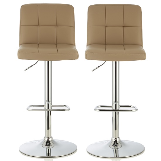 Lesly Contemporary Bar Stool In Taupe Faux Leather In A Pair