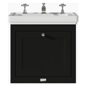 Bayswater Hartleigh Matt Black Traditional Wall HUng Vanity Unit & 3 Tap Hole White Recessed Basin - 500mm
