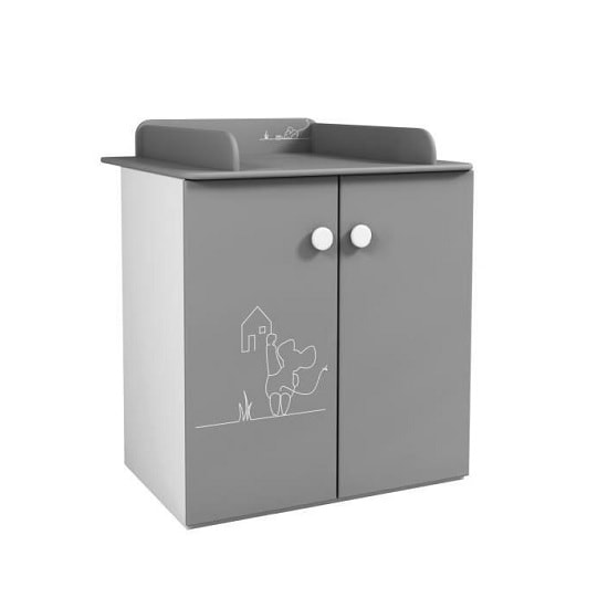 Kelby Chest Of Drawers In Pearl White And Grey With Changing Top