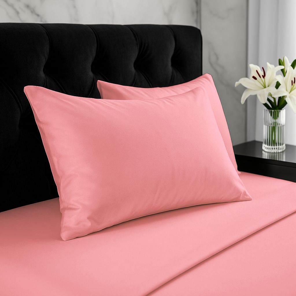 Snug City Microfibre Soft Touch Plain Dyed Housewife Pillowcase Pair in Pink