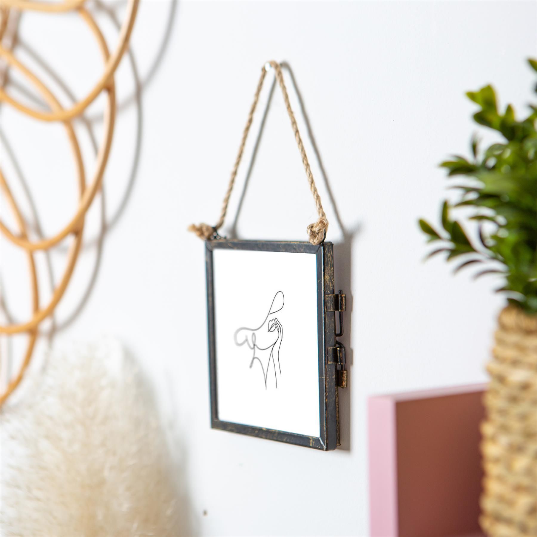 Nicola Spring 5x Hanging Metal Photo Frames - 4" x 4" - Black - Picture Frame Wall Mounted Frame with Rope 6