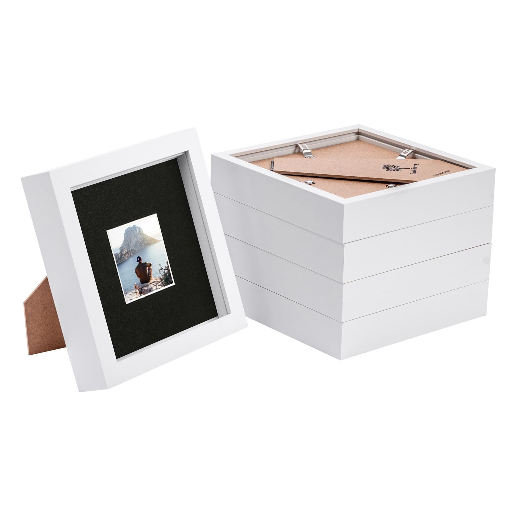Nicola Spring 6" x 6" White 3D Box Photo Frames - 2" x 2" Mount - Pack of 5 in Black