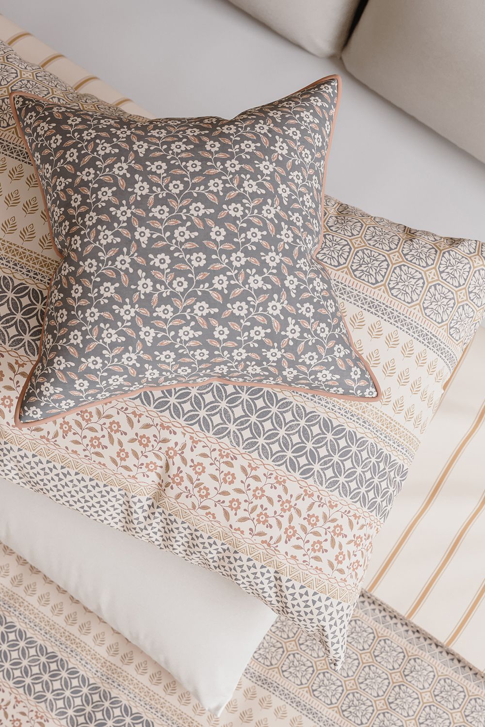 Helena Springfield 'Folk Ditsy' Cotton Cushion in Grey 2