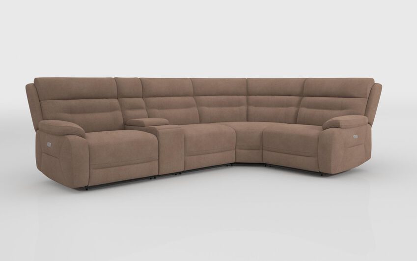 Beige Fabric Fenton 3 Corner 1 Power Recliner Sofa with Console