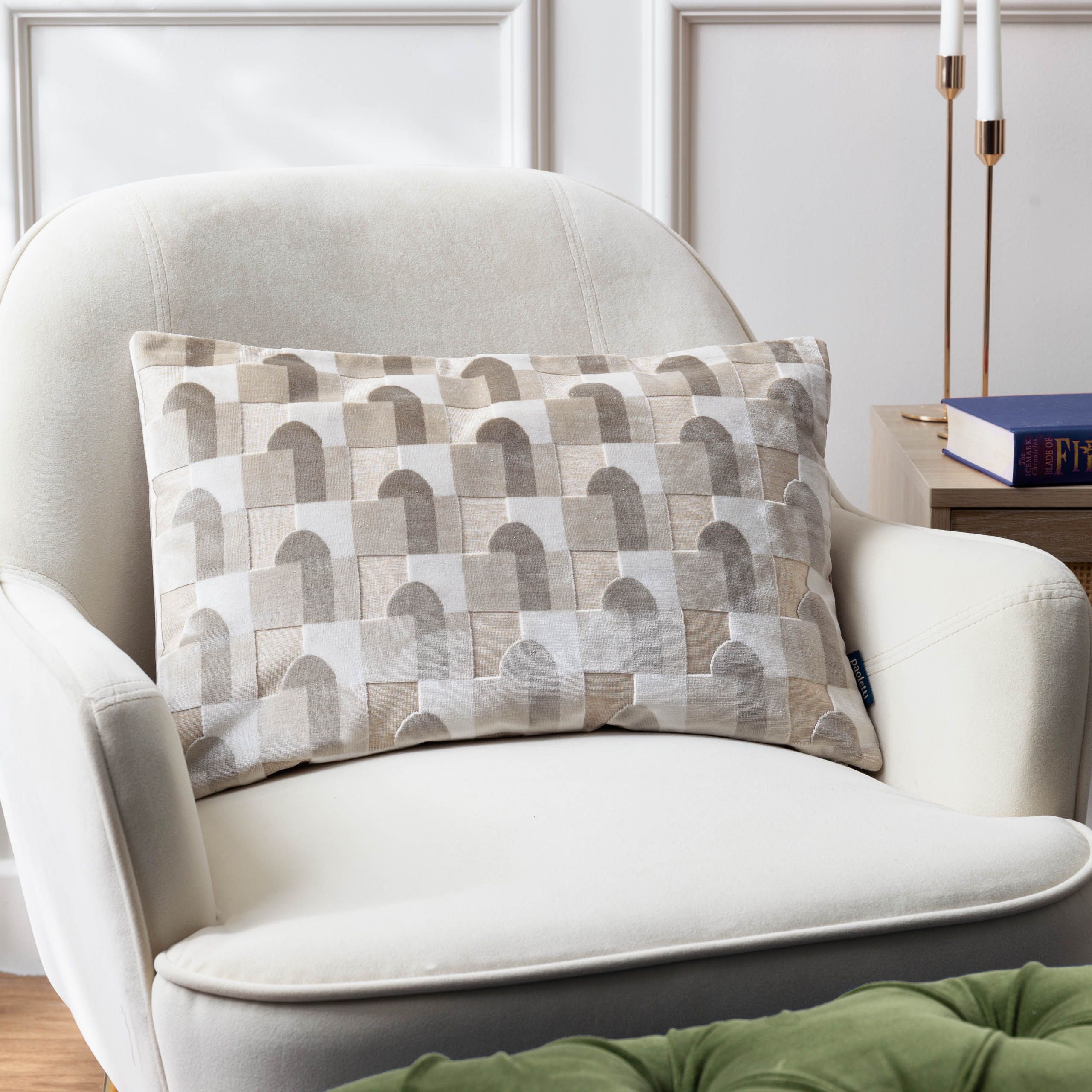 Paoletti Keela Cut Velvet Geometric Cushion in Natural