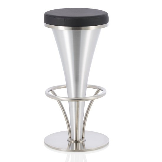 Romania Bar Stool In Black Faux Leather And Stainless Steel Base