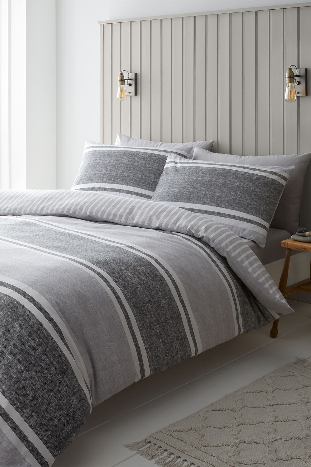 Catherine Lansfield 'Textured Banded Stripe' Duvet Cover Set in Charcoal