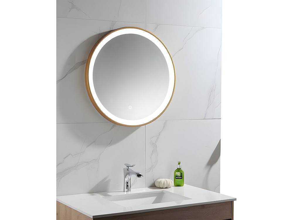 Vente-unique Round Illuminated Gold Bathroom Mirror With Leds - D. 60 Cm - NUMEA