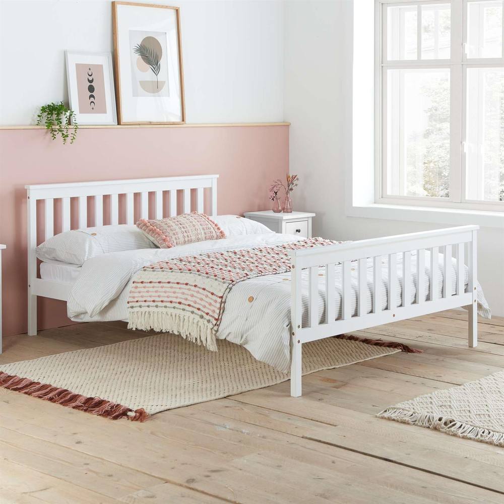 Birlea Double Bed Frame & Mattress White Wood Sleepsoul Cambridge 4FT6