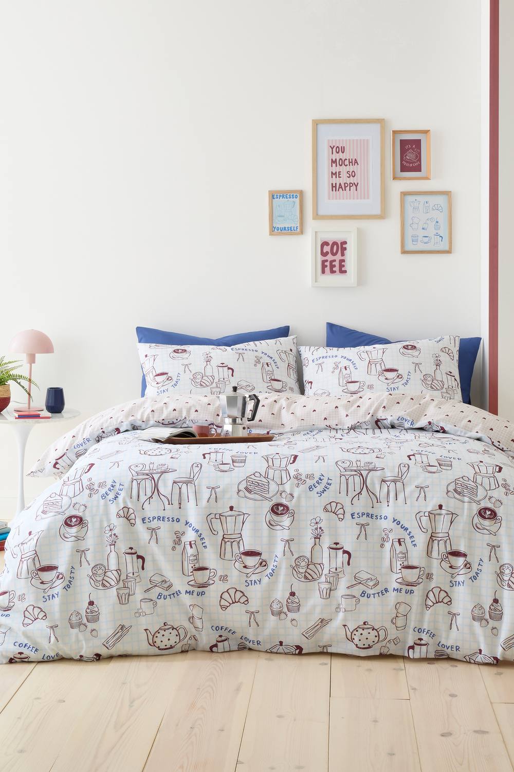 Fusion 'Coffee Club' Easy Care Duvet Cover Set in Blue