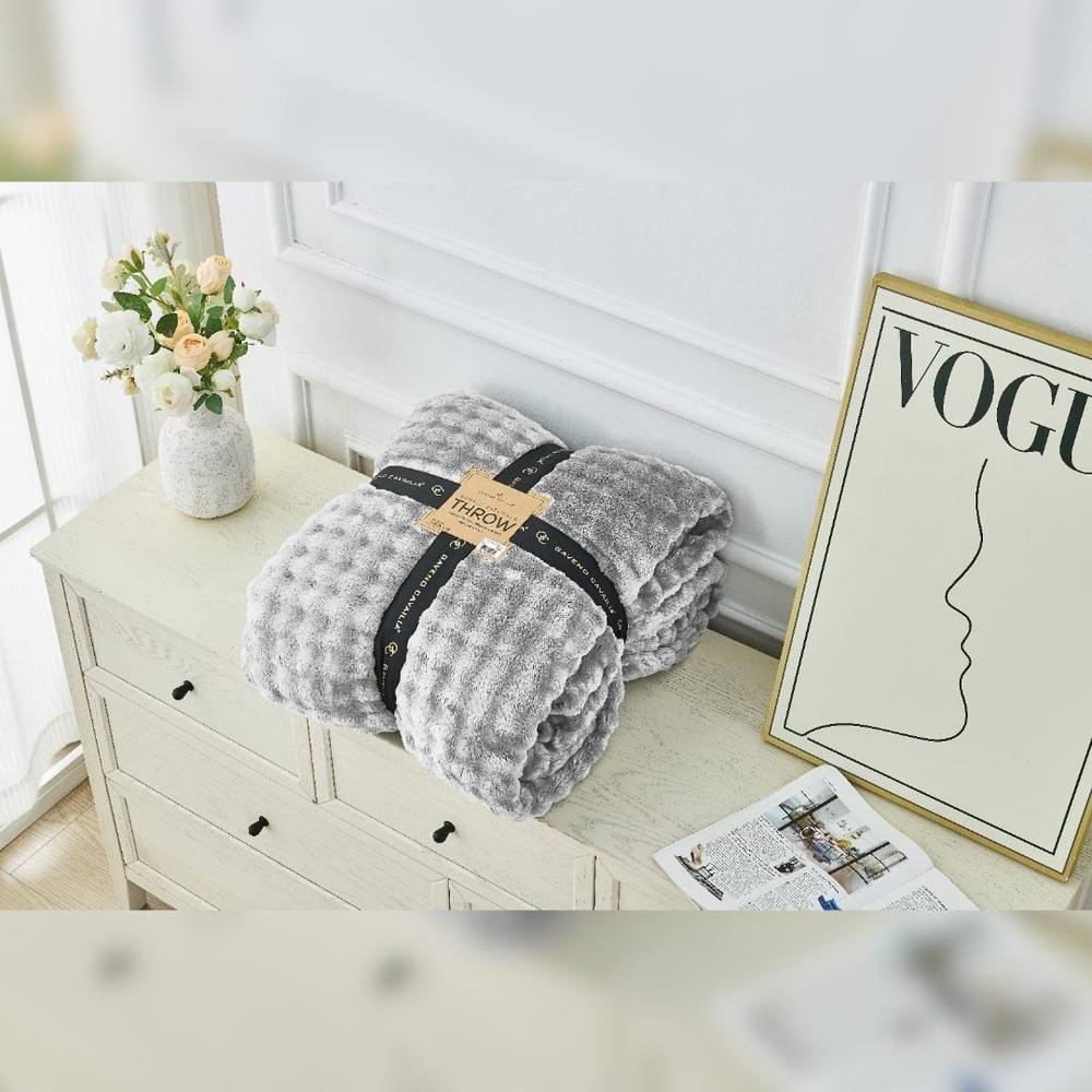 HOME LUXE INTERIOR Silver Bubble Jacquard Throw Supersoft Sofa Bed Blanket 200x240cm