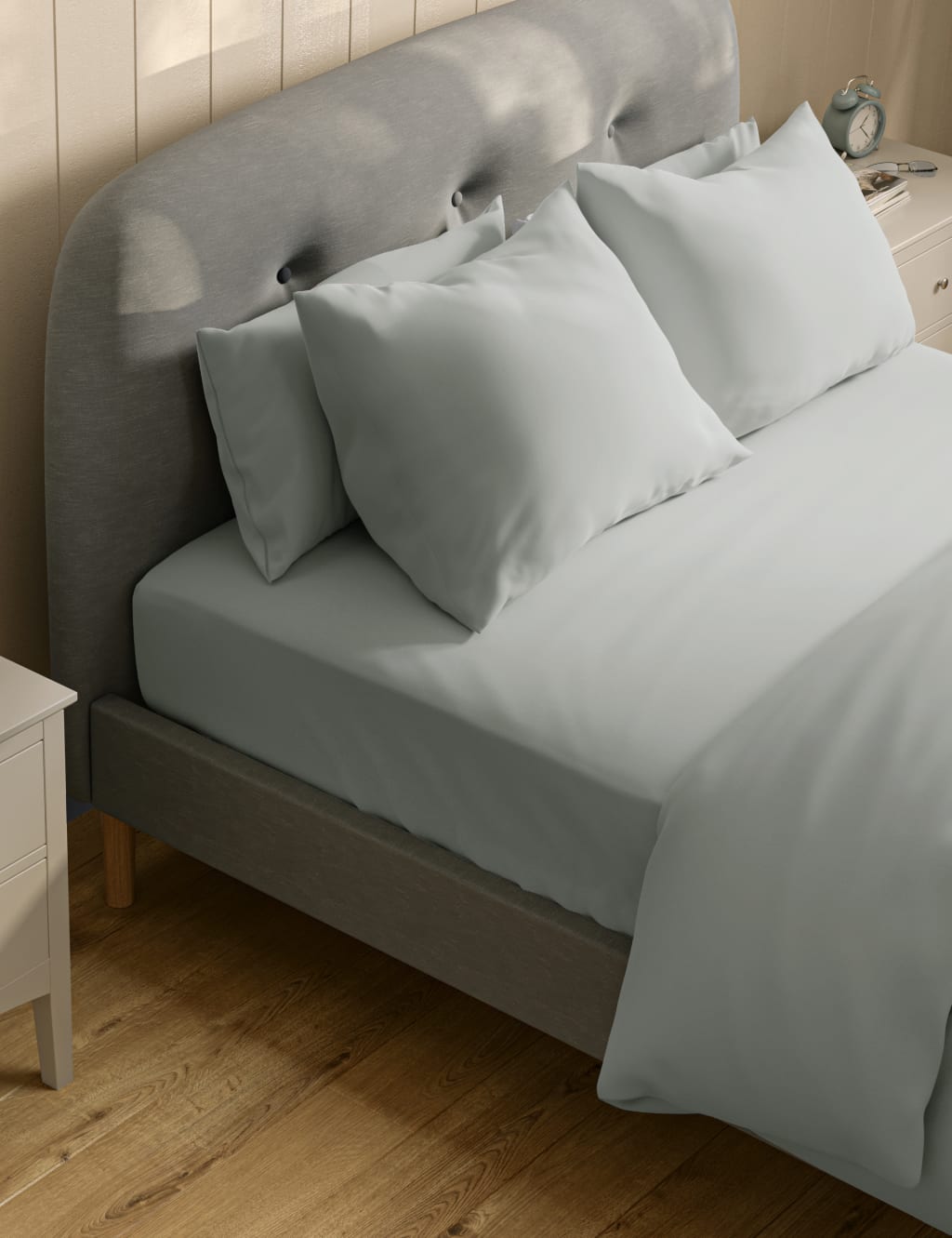 M&S Pure Cotton 300 Thread Count Deep Fitted Sheet Light Grey