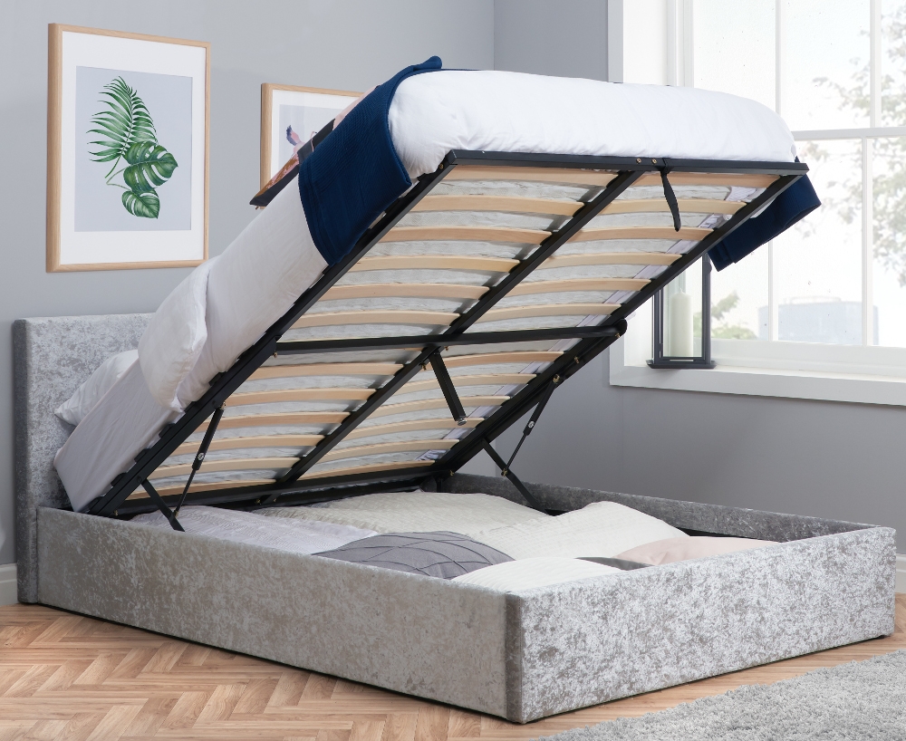 Berlin Steel Crushed Velvet Fabric Ottoman Storage Bed - 4ft Small Double