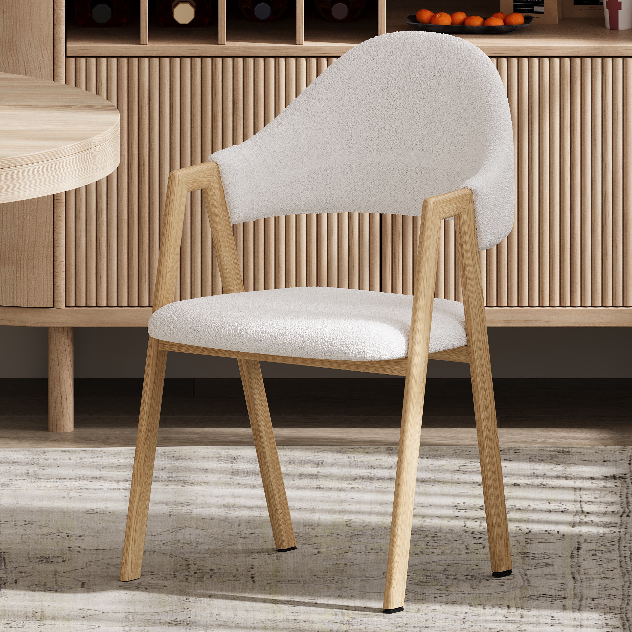 Set of 4 Boucle Dining Chair Upholstered Curved Back Modern Dining Room Chairs