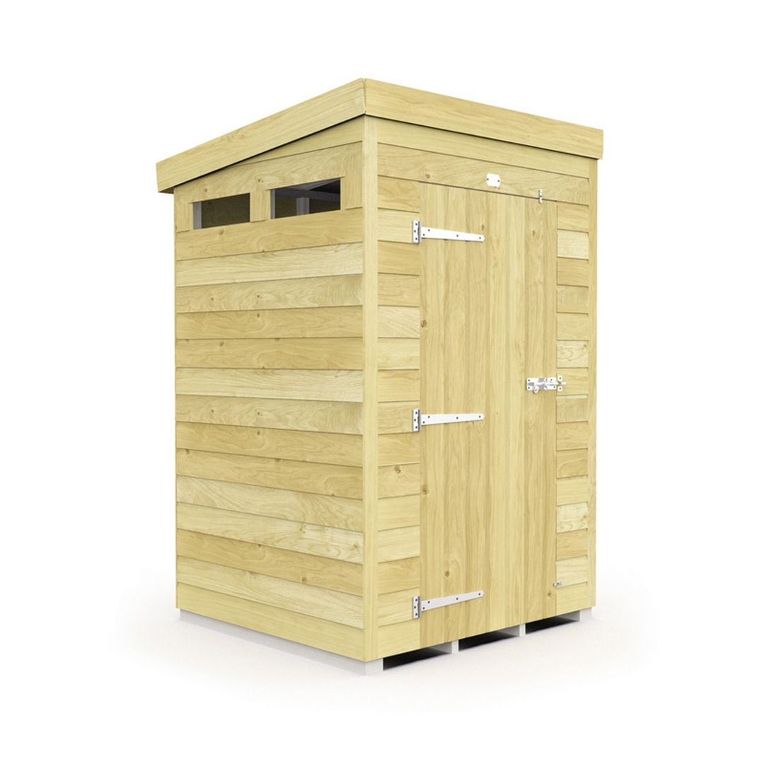 Buttercup Farm 4 x 4 Feet Pent Security Shed - Single Door - L118 x W127 x H201 cm in Brown