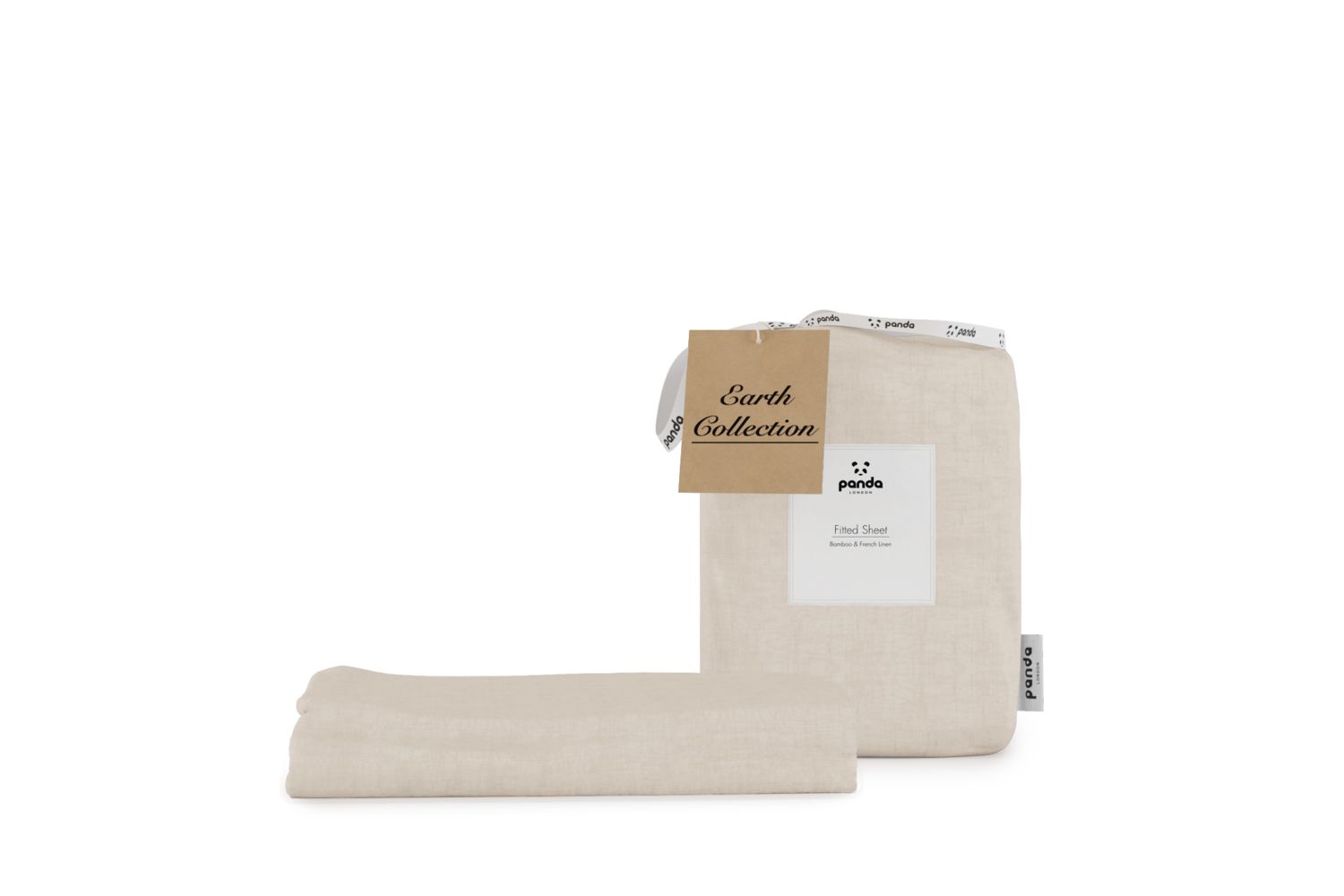 Panda London Panda Bamboo & French Linen Fitted Sheet in Beige