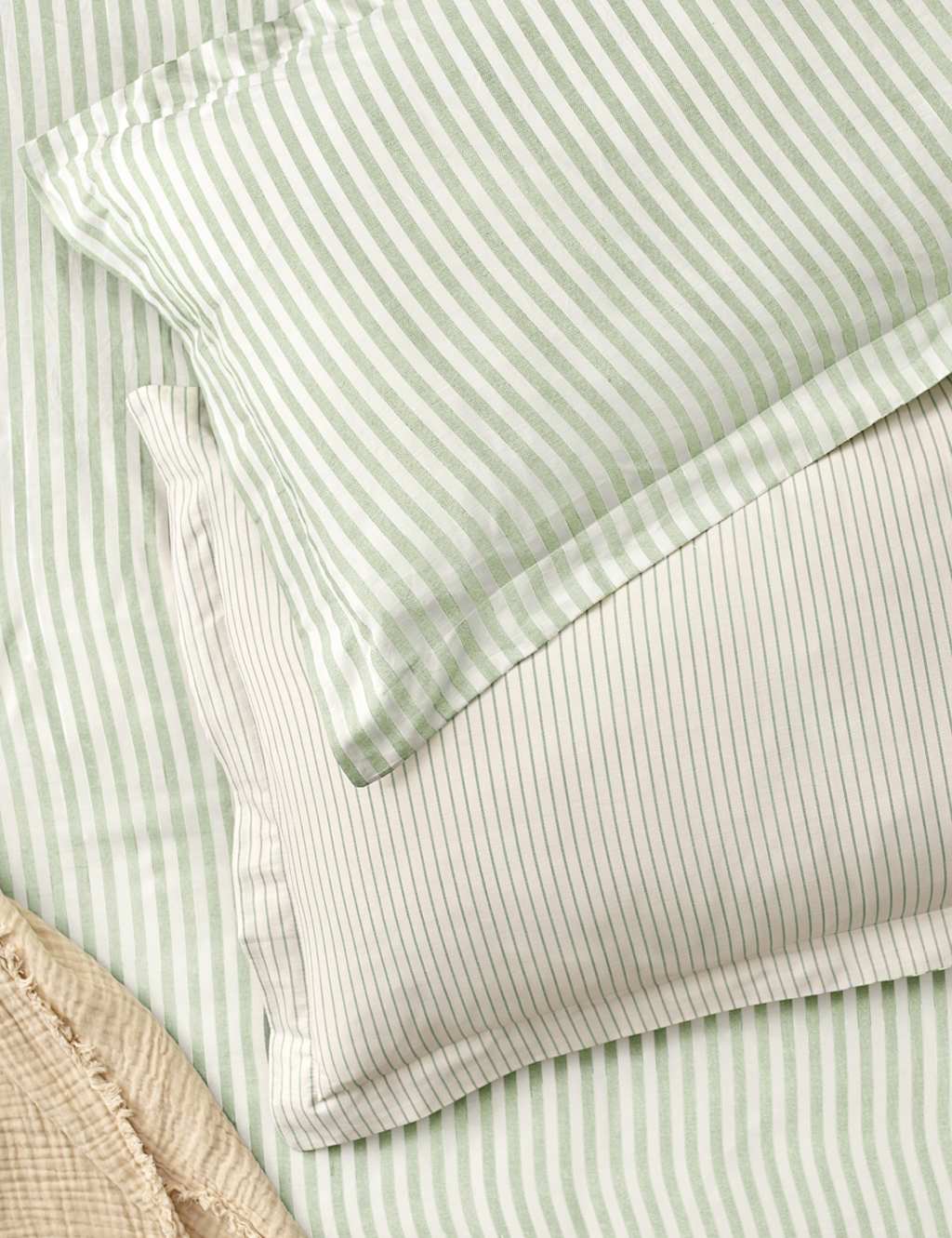 YARD 2 Pack Pure Cotton Hebden Stripe Pillowcases Green Mix