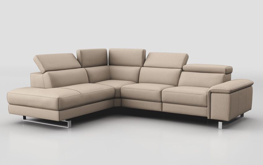 Brown Fabric Viserba 2 Corner 3 Sofa with Left Hand Facing Chaise & Manual Head Tilt