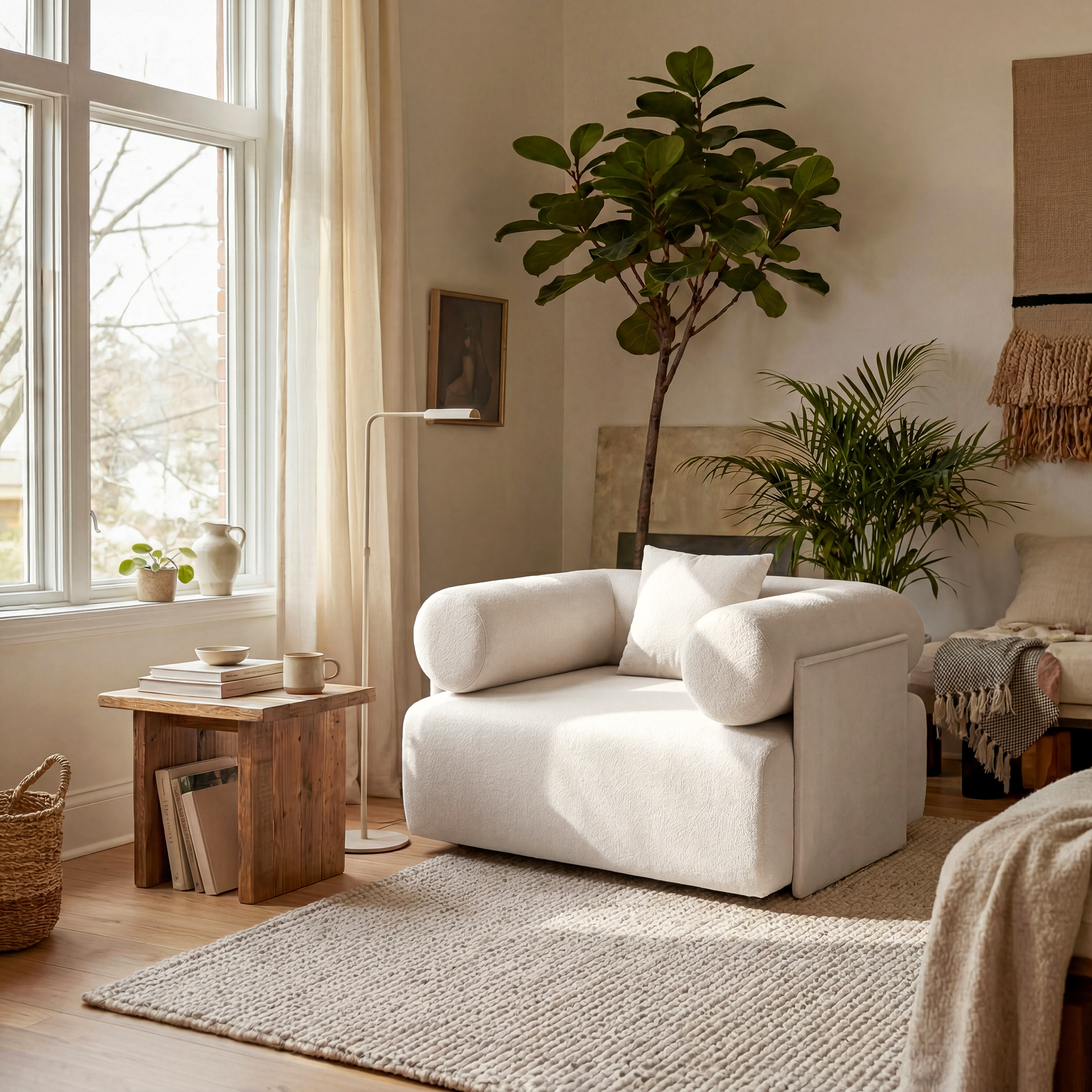 Serene Modern White Velvet Lounge Accent Chair