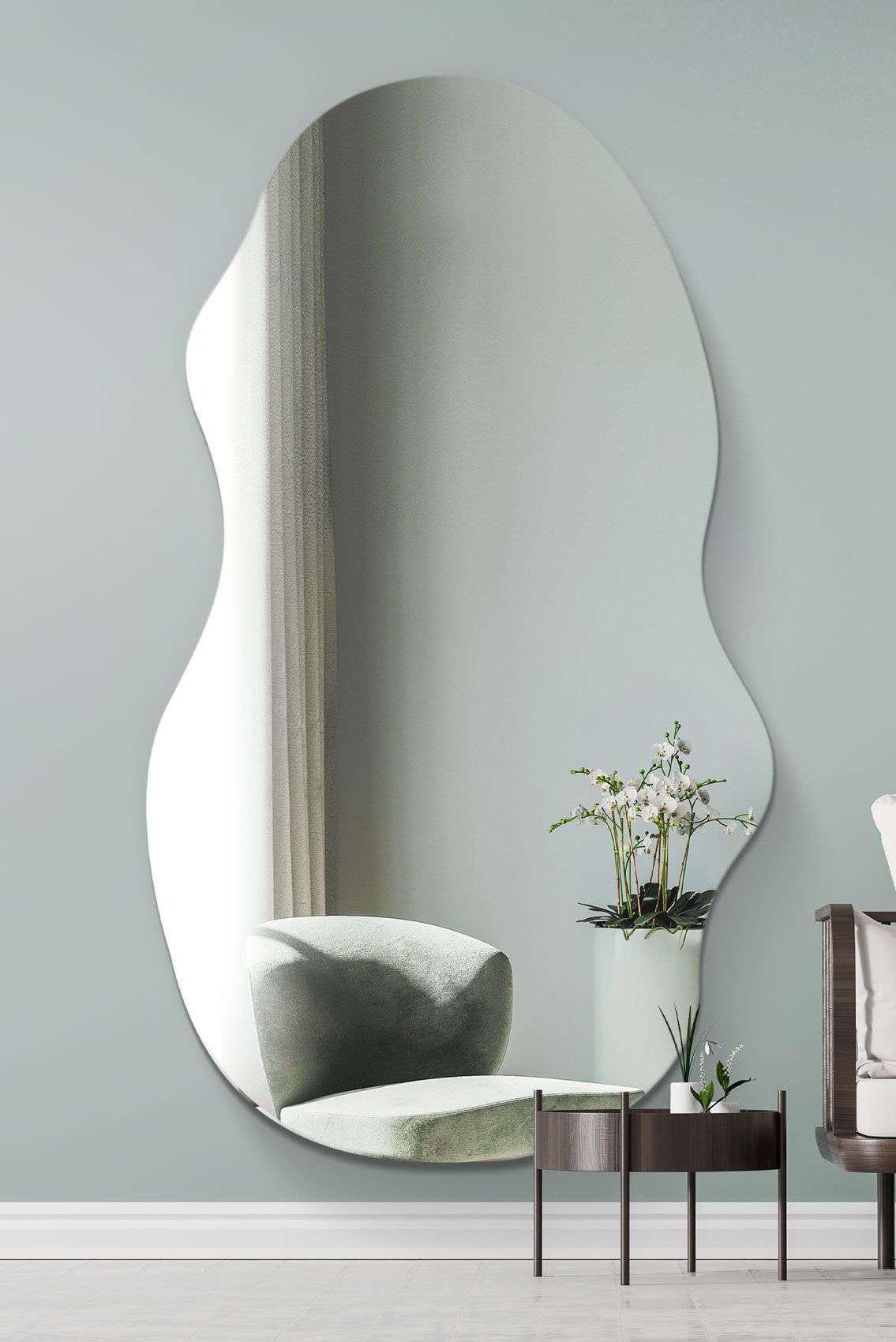 MirrorOutlet The Lacuna - Frameless Pond Wall Mirror 71" X 32" (180CM X 80CM) in Silver
