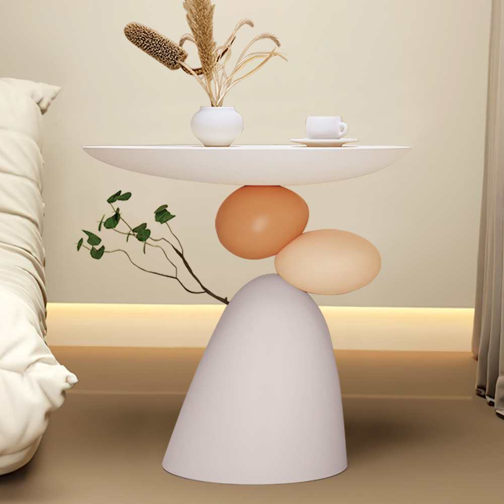 Modern Small End Table White & Gray Resin Abstract Cute Pedestal Side Table with Tray