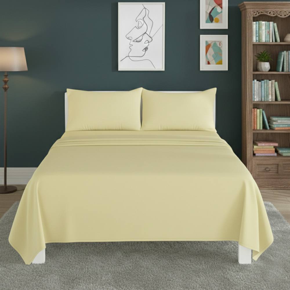 Snug City Easy Care Flat Bed Sheet Polycotton Durable Low Maintenance Bedding in Lemon