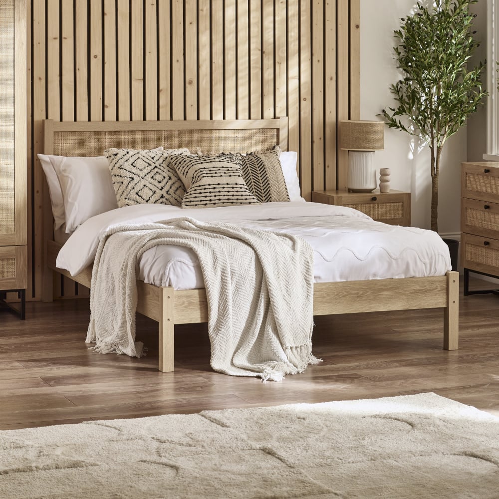 Padstow - King Size - Rattan Bed - Oak - Wooden - 5ft - Happy Beds