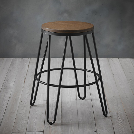 Ikon Black Metal Hairpin Leg Bar Stool With Wooden Seat