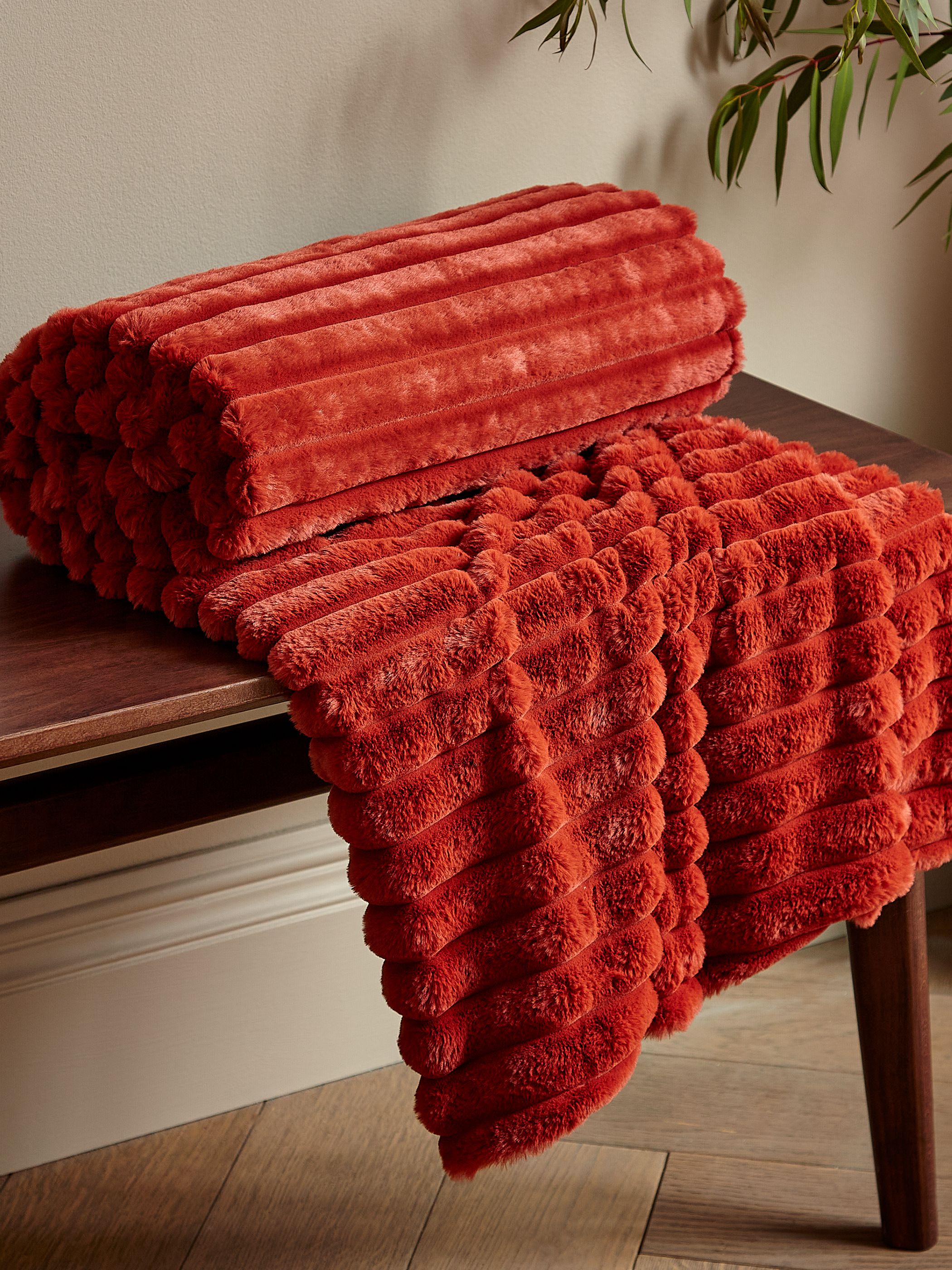 Catherine Lansfield 'Cosy Ribbed' Blanket Throw in Burnt Orange