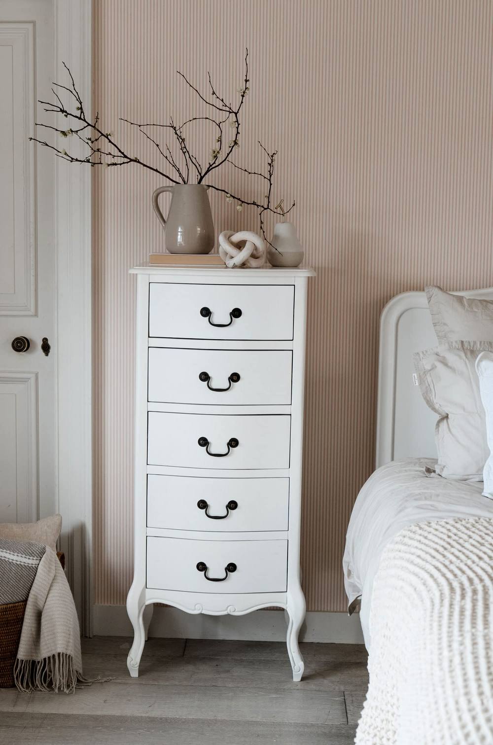 Statement Furniture Juliette Vintage Chic 5 Drawer Tallboy in White
