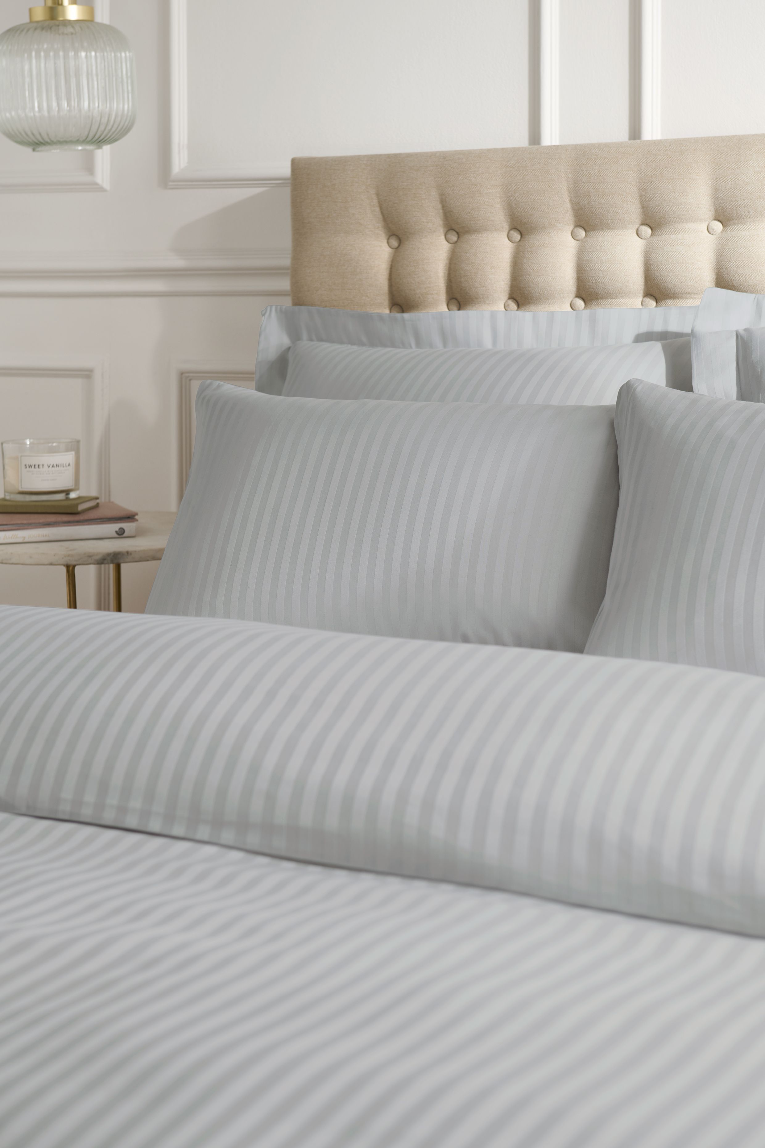 Catherine Lansfield Satin Stripe 300 Thread Count Cotton' Standard Pillowcases in Grey