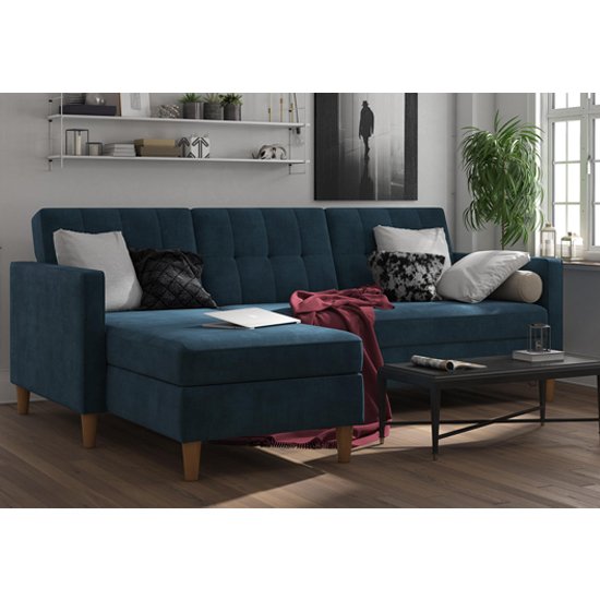 Hartford Sectional Fabric Storage Chaise Sofa Bed In Blue