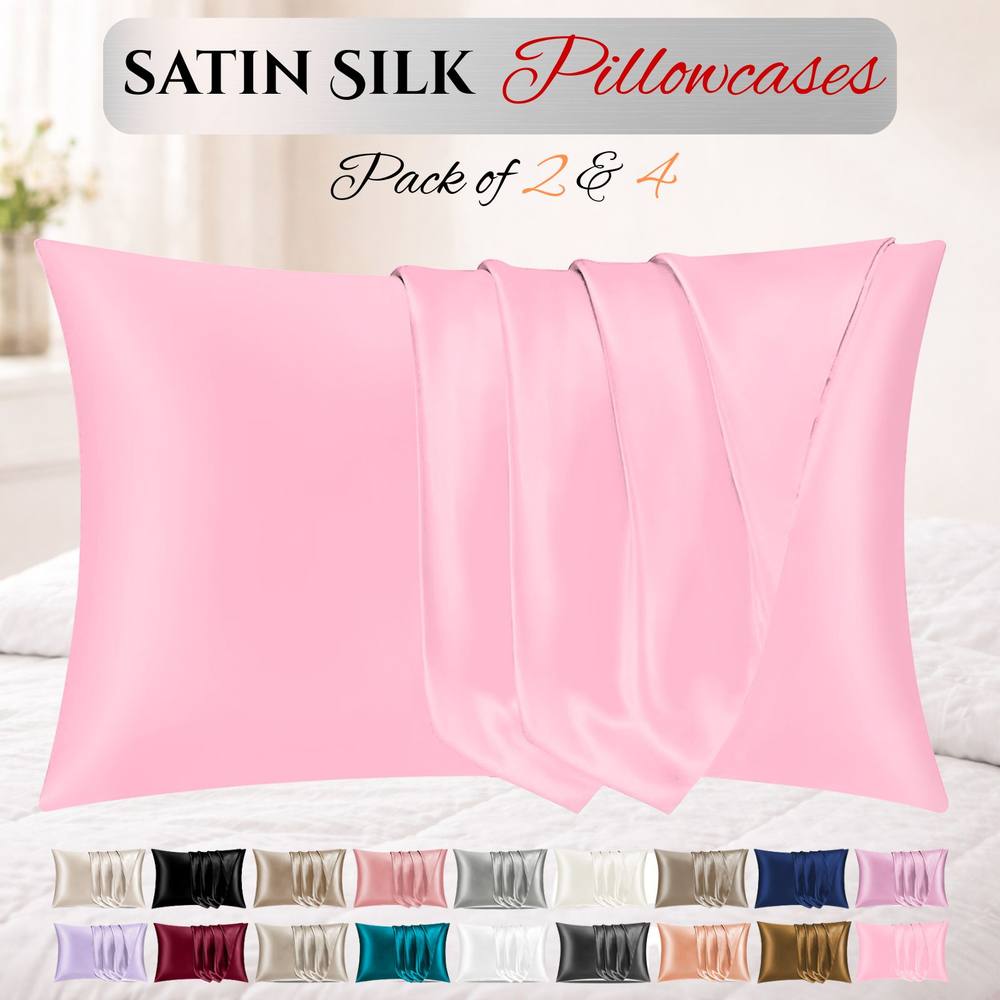 Grace Super Soft Pillow Cases 2 Pack Satin Silk Envelope Closure in Baby Pink