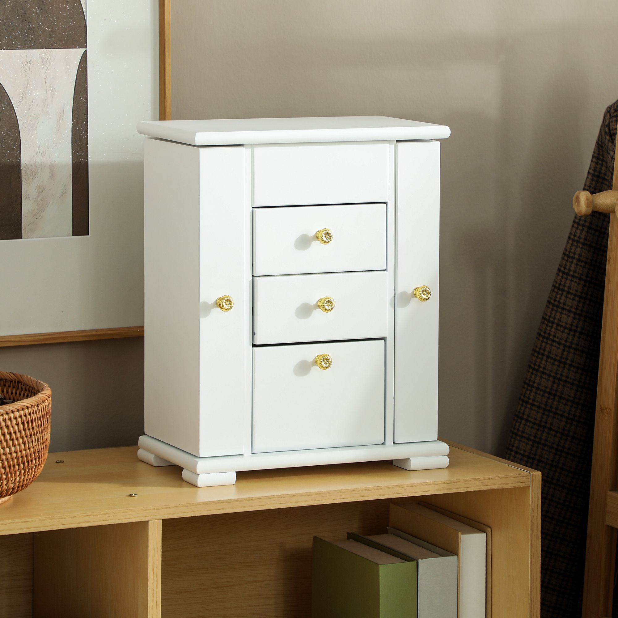 HOMCOM 4-Tier Large Jewellery Box with Mirror & 2 Drawers, White