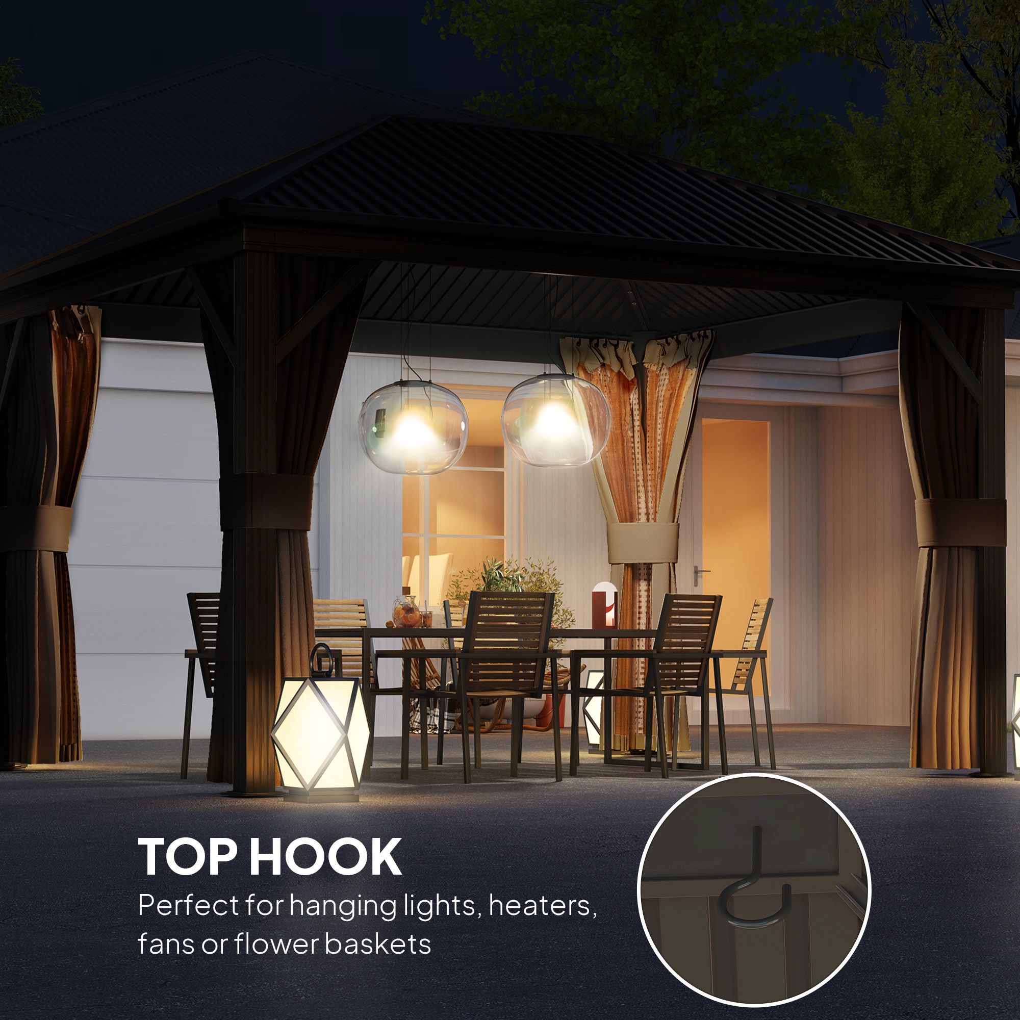 OUTSUNNY 3.6 x 3(m) Metal Garden Hardtop Gazebo with Screened Curtain Brown 5