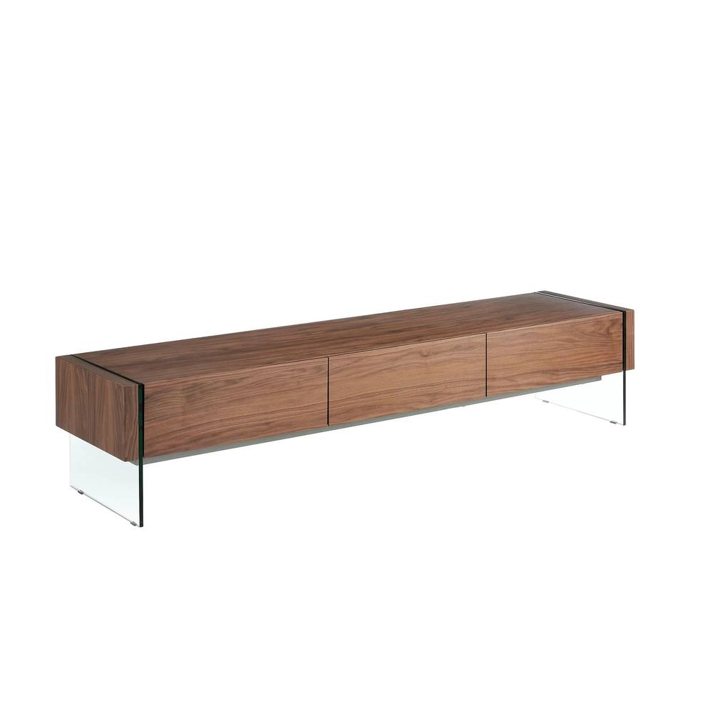 Angel Cerda Walnut TV Stand with Tempered Glass Legs & 3 in Brown