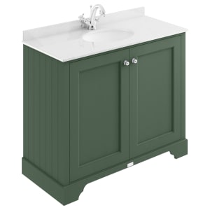 Bayswater Victrion Hunter Green Traditional Freestanding Vanity Unit & White Marble Top Basin - 1000mm