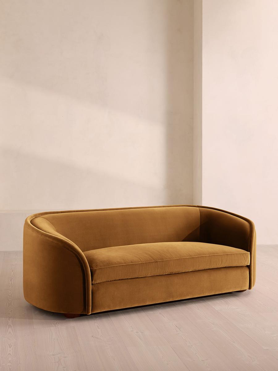 Conall Three Seater Sofa, Velvet, Mustard