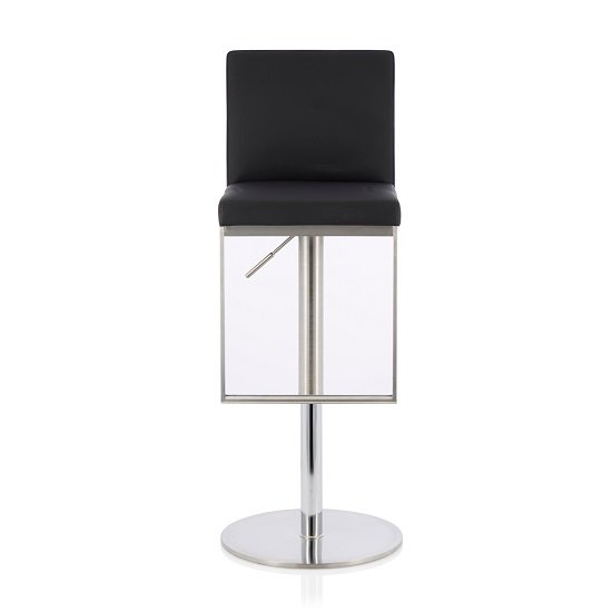 Cuban Bar Stool In Black Faux Leather And Stainless Steel Base