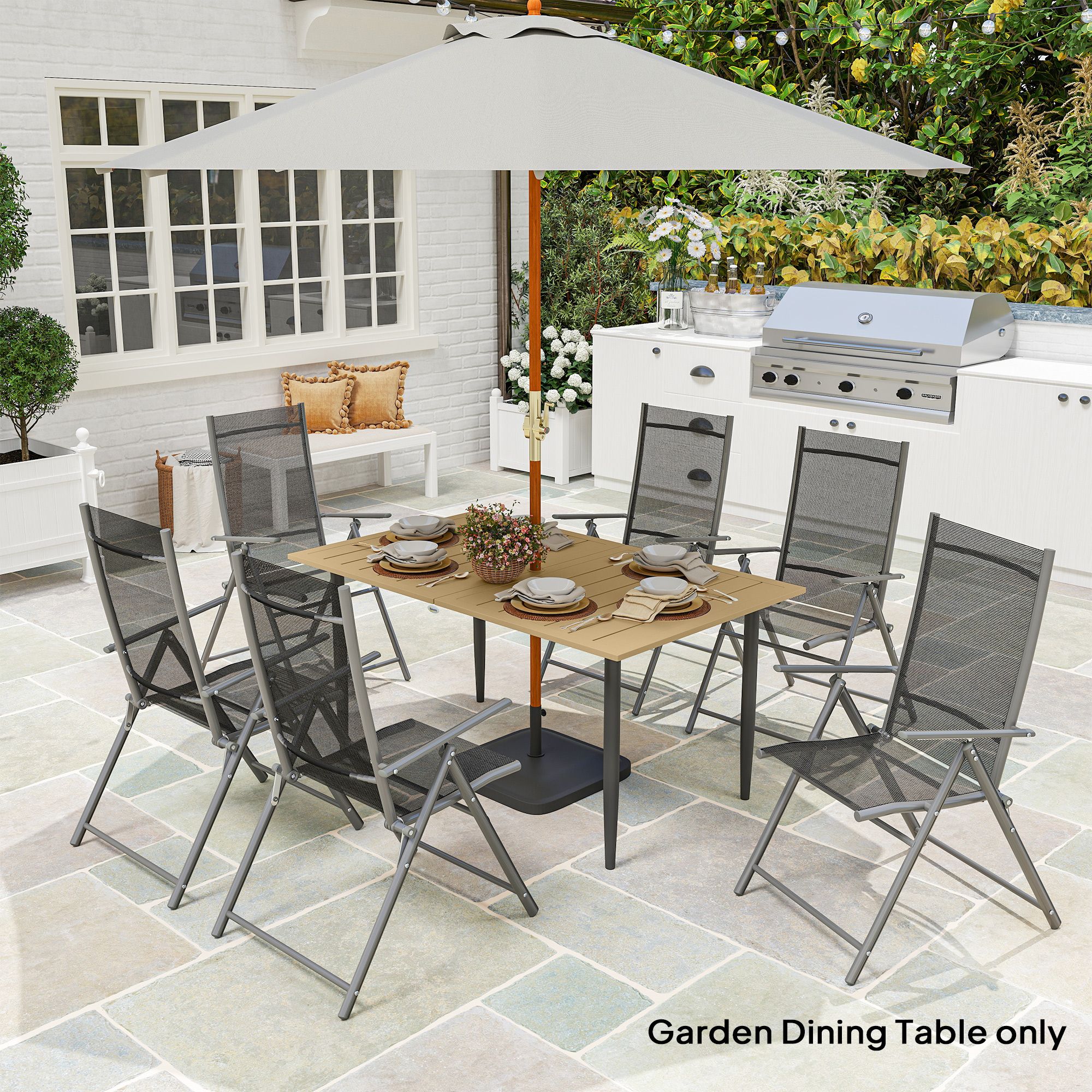 OUTSUNNY 150 x 90cm Garden Dining Table with Parasol Hole, Table Only, Brown