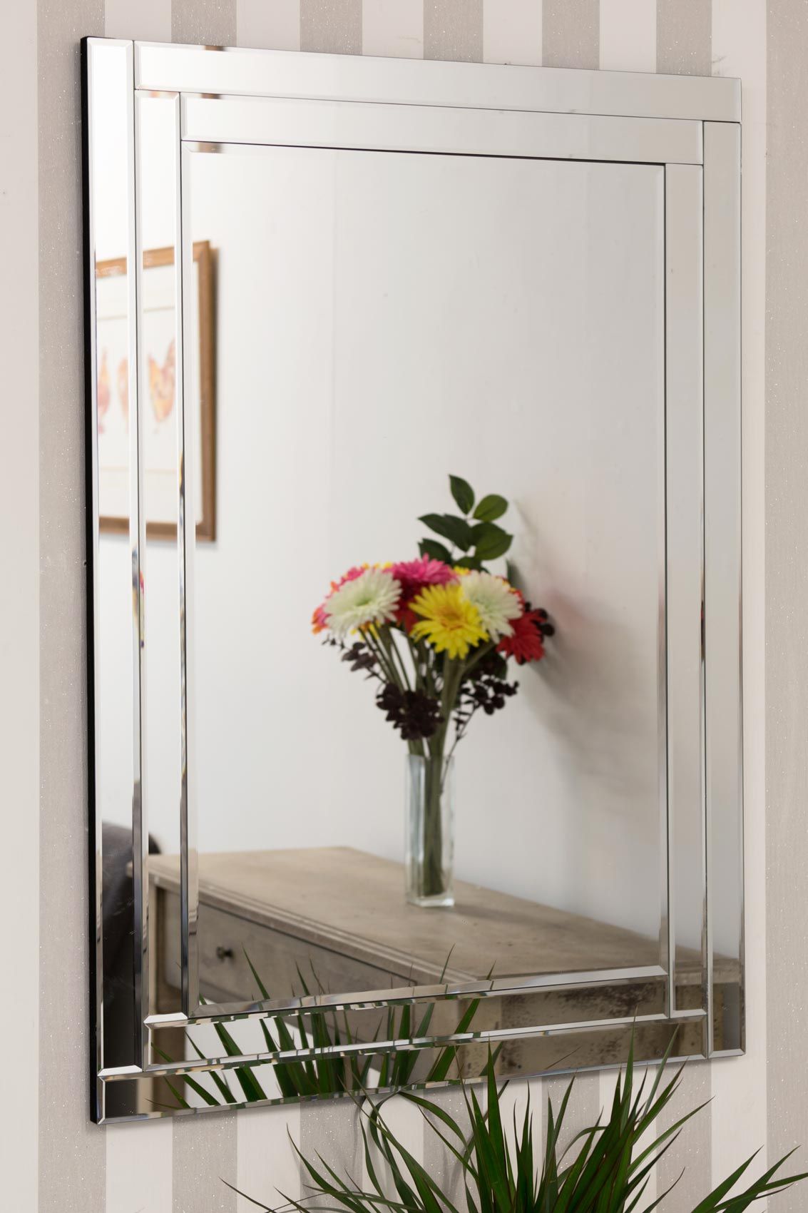 MirrorOutlet Luxford All Glass Bevelled Wall Mirror 100 x 70 CM in Silver