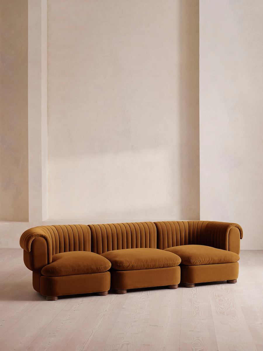 Rava Modular Sofa, Four Seater, Velvet, Mustard