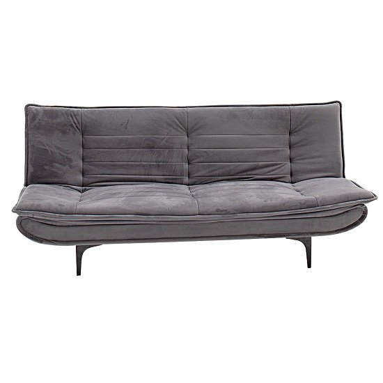 Reber Velvet Sofa Bed In Grey Finish With Black Metal Legs