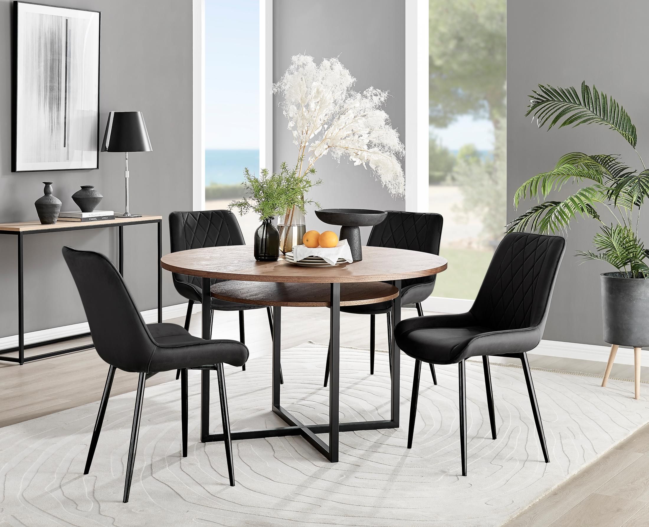 FurnitureboxUK Adley Brown Wood Storage Dining Table & 4 Pesaro Black Leg Chairs