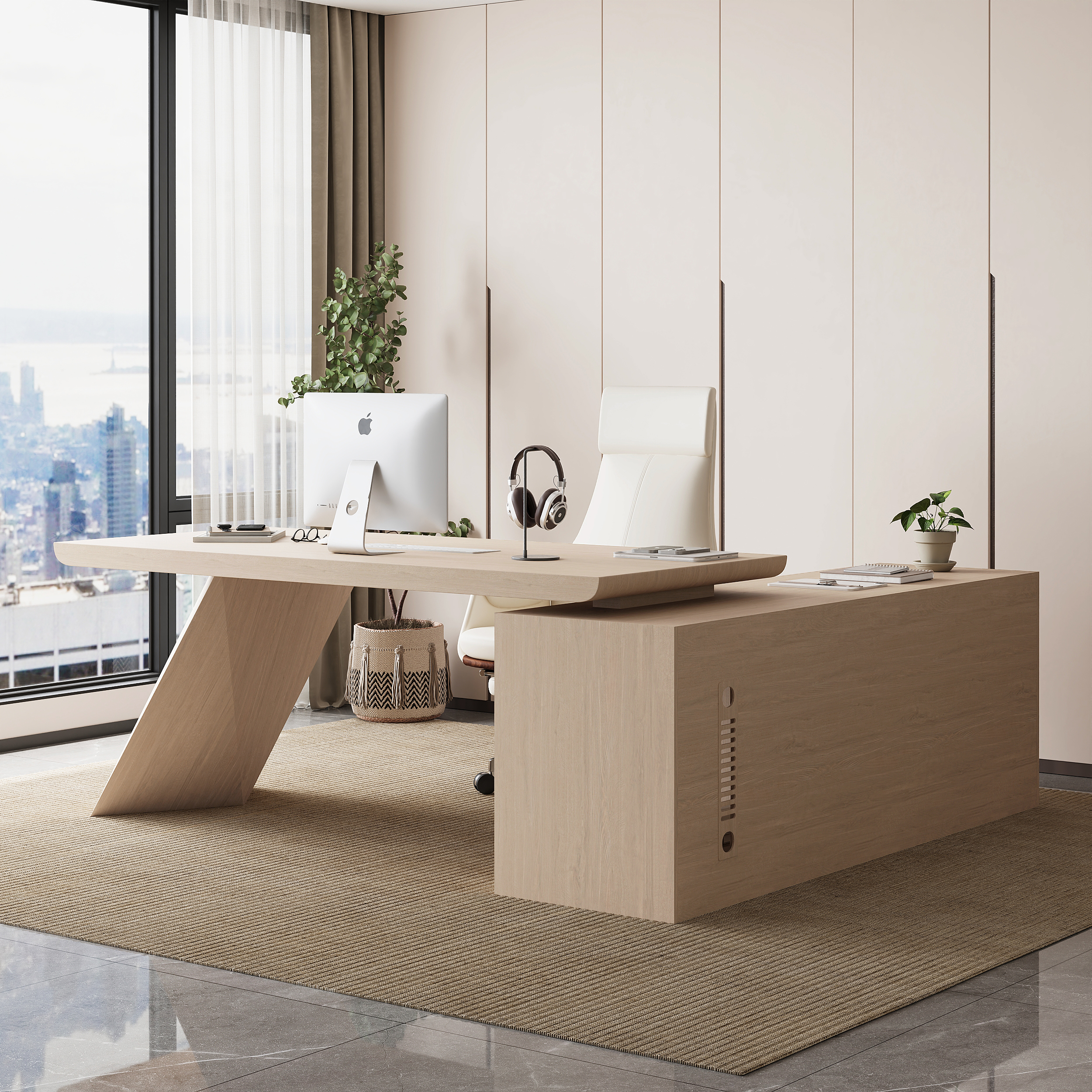 Modern 180 cm L-Shaped Whitewash Executive Desk with Storage, Left Hand