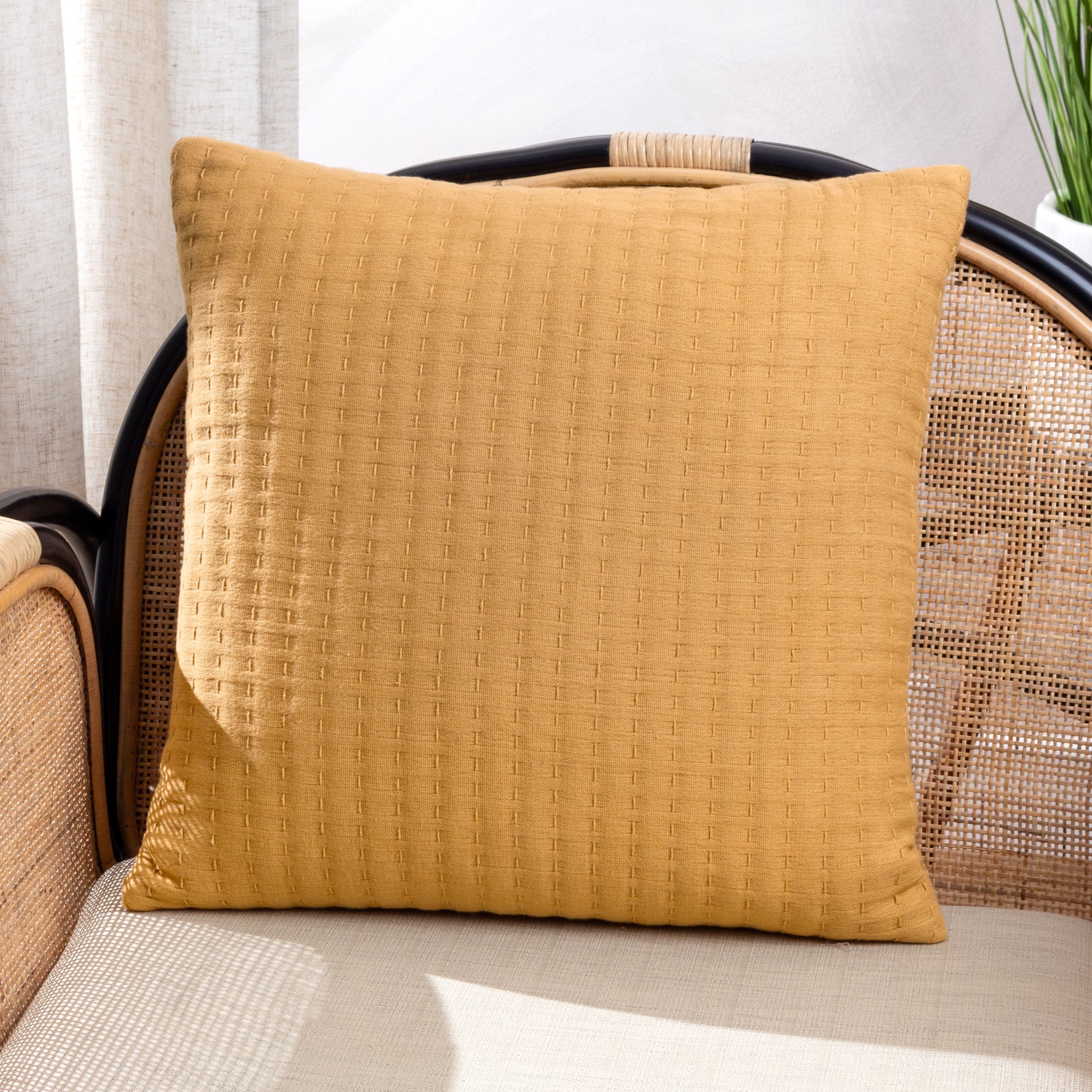Yard Hush Stitched 100% Cotton Cushion in Yellow