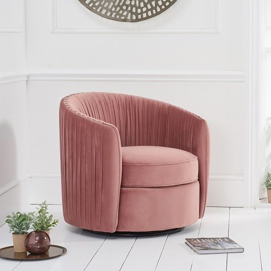 Pavos Tub Design Velvet Swivel Lounge Chair In Blush Pink