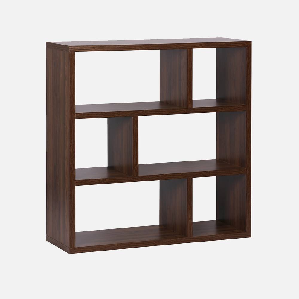 sweeek 3-tier Asymmetrical Bookshelf With 6 Compartments in Dark Brown
