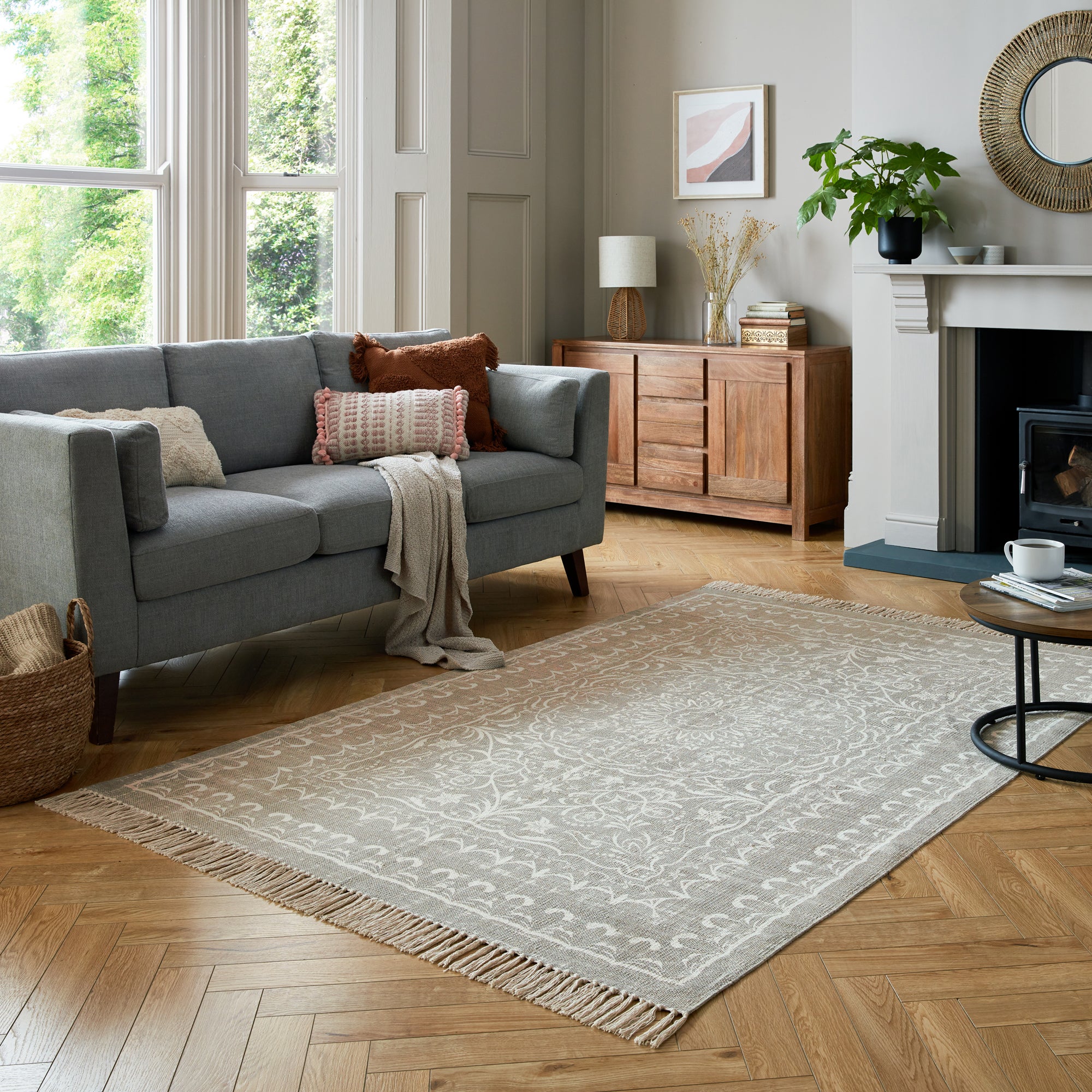 Medallion Cotton Rug Grey